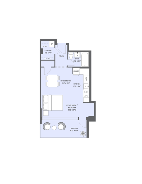Floor plan for studio, 1 bath, 429 sqft